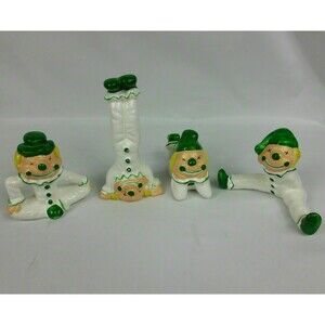 Vintage A Gift Corp Clown Figurine Set of 4 Acrobat Jester Green White Taiwan